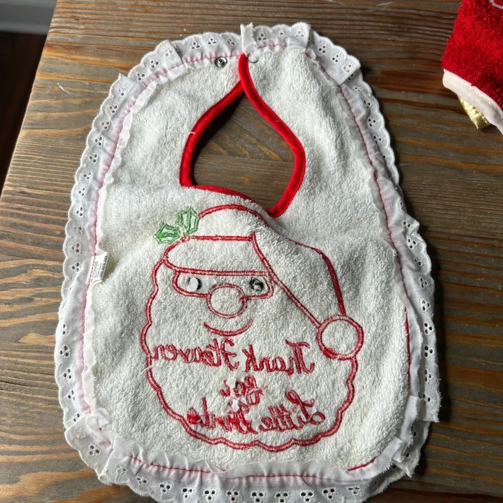 Vintage Christmas Baby Bibs Set Santa Angel Teddy Bear Terry‎ Cloth